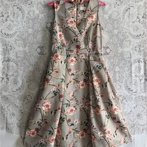 Closet Beige Floral Sleeveless Midi Dress with Pink Blooms